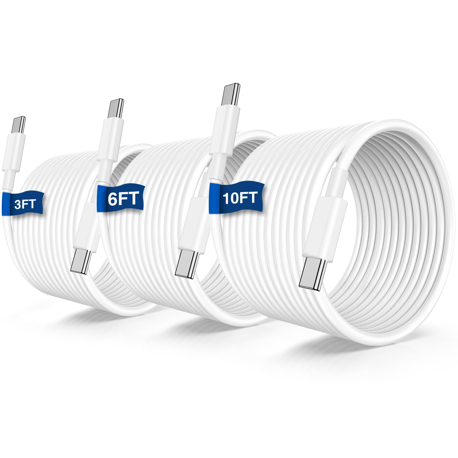 Cable de carga rápida USB C a C largo de 10 pies, cable de carga tipo C a C de 60 W para Apple iPhone 15 Plus/15 Pro Max, MacBook Pro 2021/2020/2019/2018, iPad Pro 12.9/11 pulgadas/Mini/Air 4, Samsung