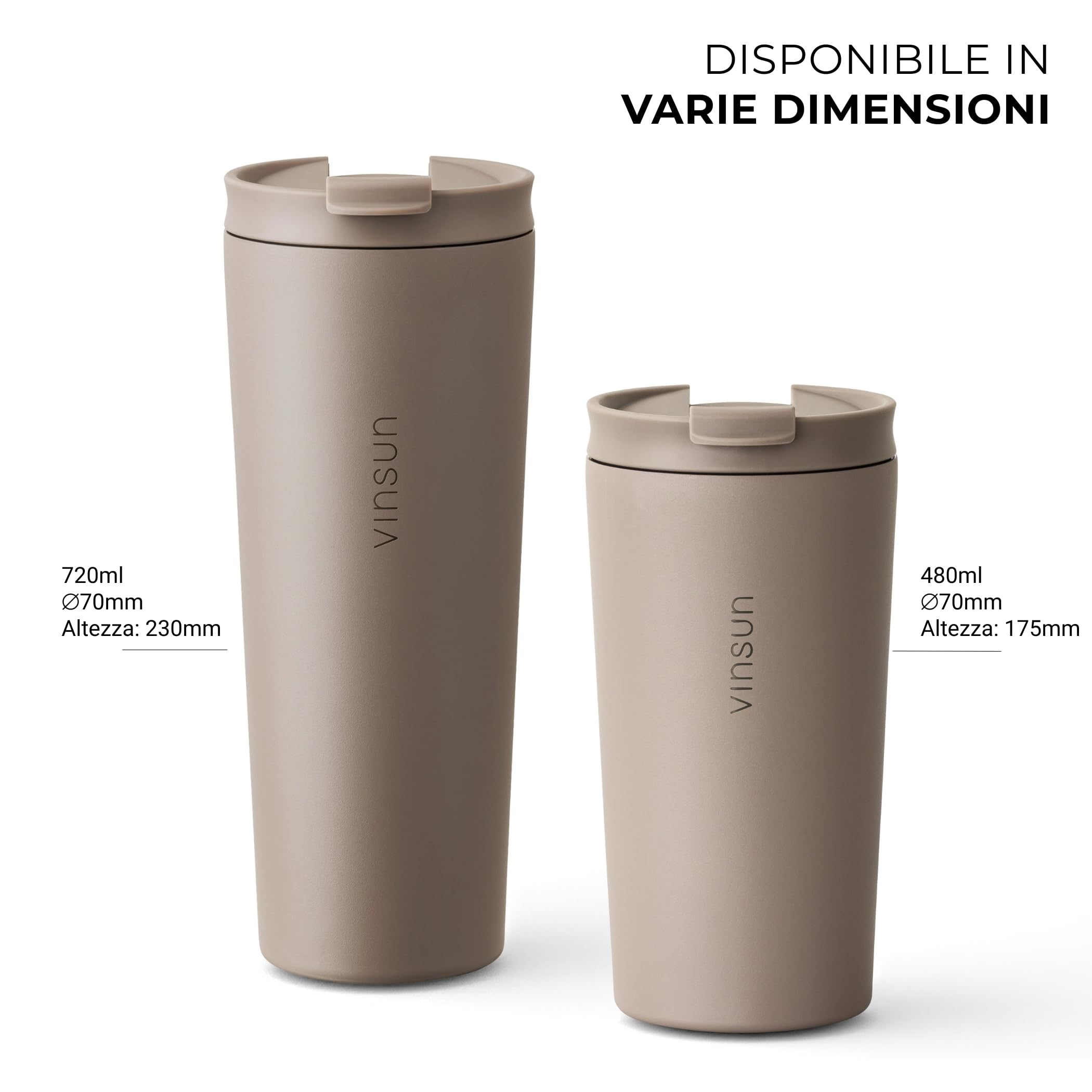 VINSUN Tazza Termica con Cannuccia 480ml - Acciaio Inox, Prova di Perdite, Isolamento a Doppia Parete, Leggera - Termos Caffè Due Coperchi per Viaggio