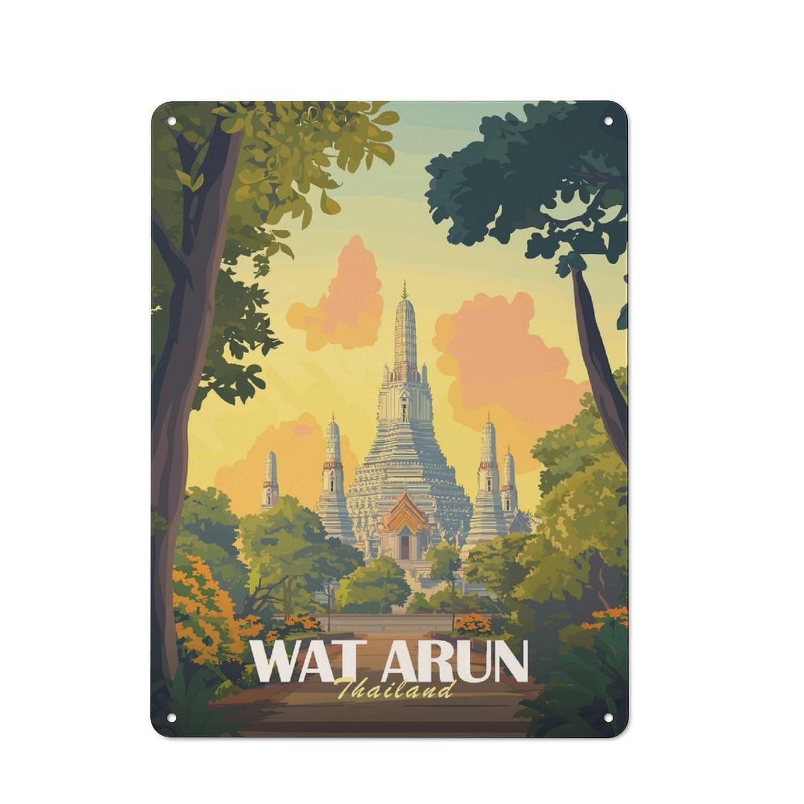 Cottage Style Wat Arun Temple, Thailand Decorative Tin Sign 40x30cm, Rustic Kitchen Decor for Kitchen, Cottage, Porch Or Garden Room