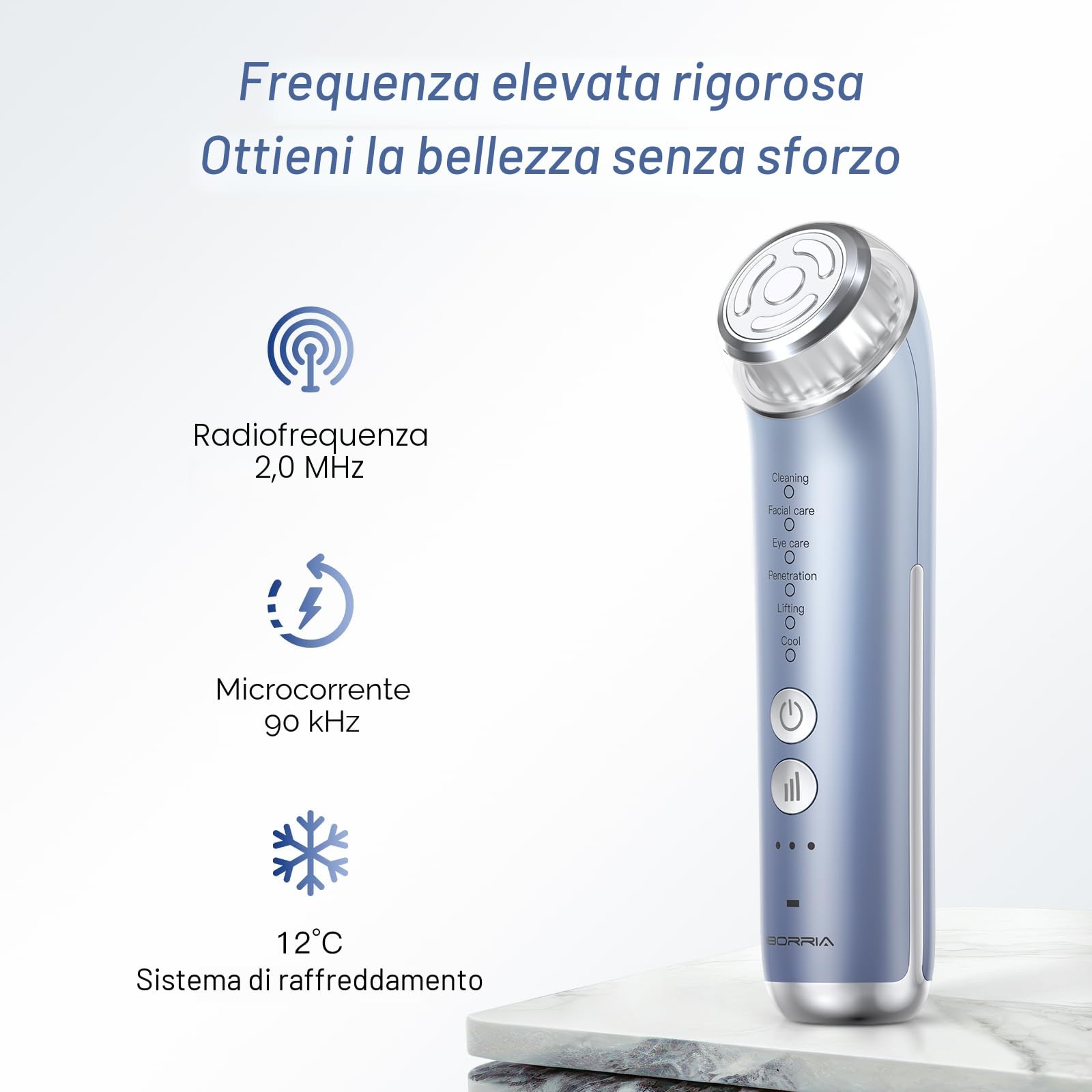 Radiofrequenza Viso e Corpo 2MHz, Massaggiatore Antirughe Viso Lifting con EMS 90kHz, Dispositivo Anti-Età (Blu)