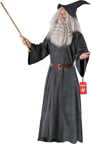 Morph Wizard Costume Men With Wig And Hat, Gray Wizard Costume Adult Halloween Costumes For Men