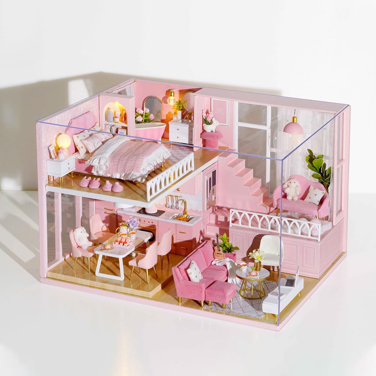 Casa delle Bambole Fai da Te in Legno e Carta Creativa per Ragazzo Ragazza | Gioco Immaginativo, Design Elegante, per Famiglia e Soggiorno, Costruzione Facile da Montare e Semplice