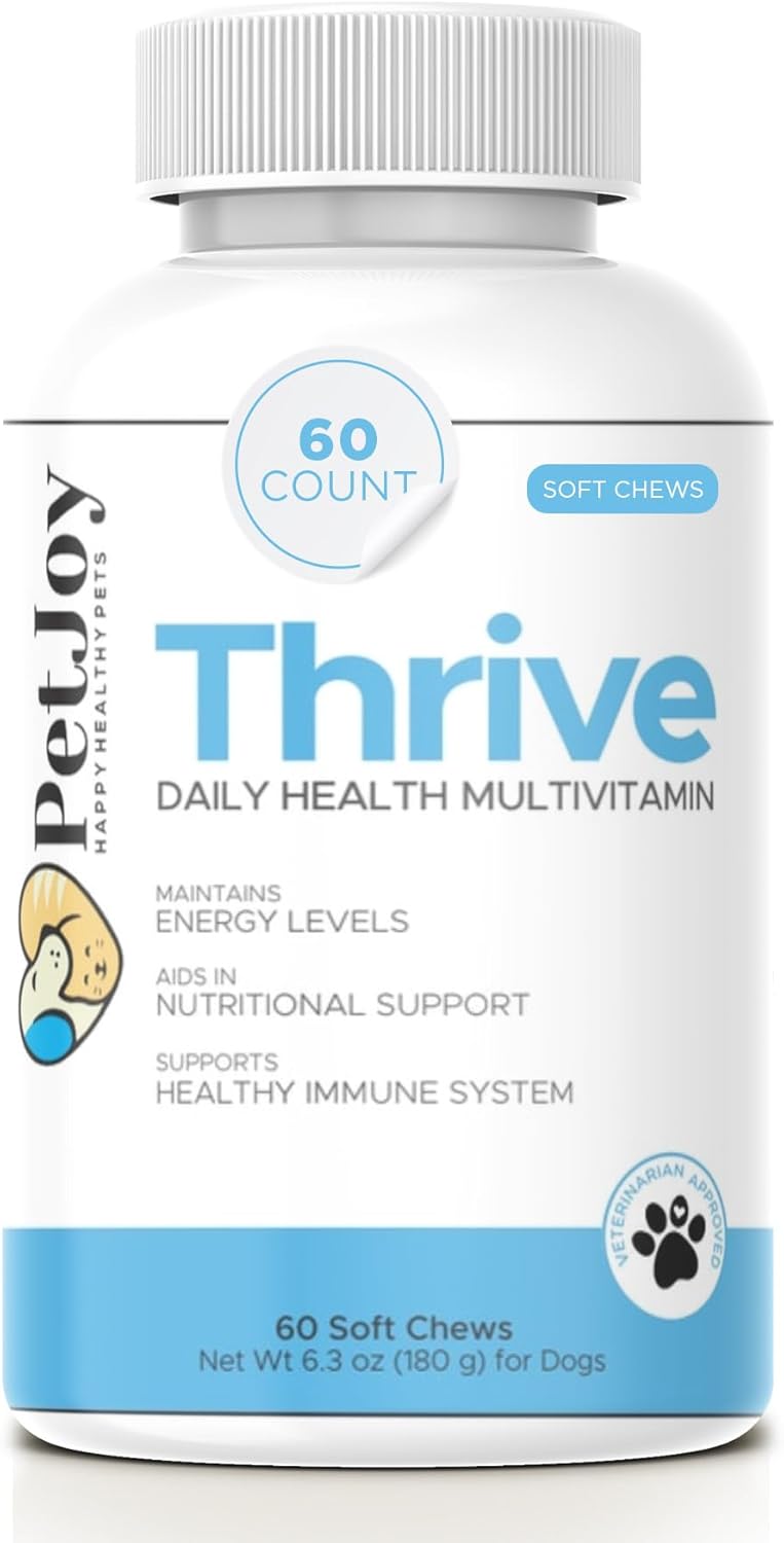 PetJoy Thrive Dog Multivitamin Soft Chew – Daily Dog Vitamins for Energy, Healthy Skin & Coat, and Stronger Bones & Teeth – Complete Support Supplement, Multivitamin for Dogs & Pets (60 Count)