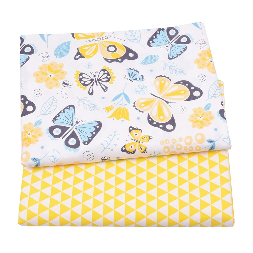 Tessuto Stampato in Cotone a Forma di Farfalla Floreale 2 Pezzi per Bambino, Panno per Patchwork Fai-da-Te per trapuntatura Quilting per Bambini