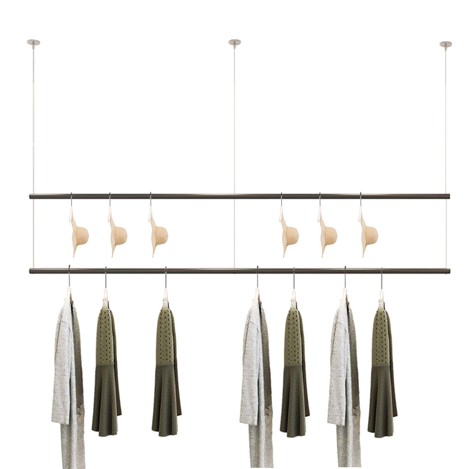 JKJZSALJ Clothing Store Display Racks And Stands,Double Layer Hanging Ceiling Hanger Garment Rail,Retail Clothing Showcase,Commercial Display Bar,Clothes Rack