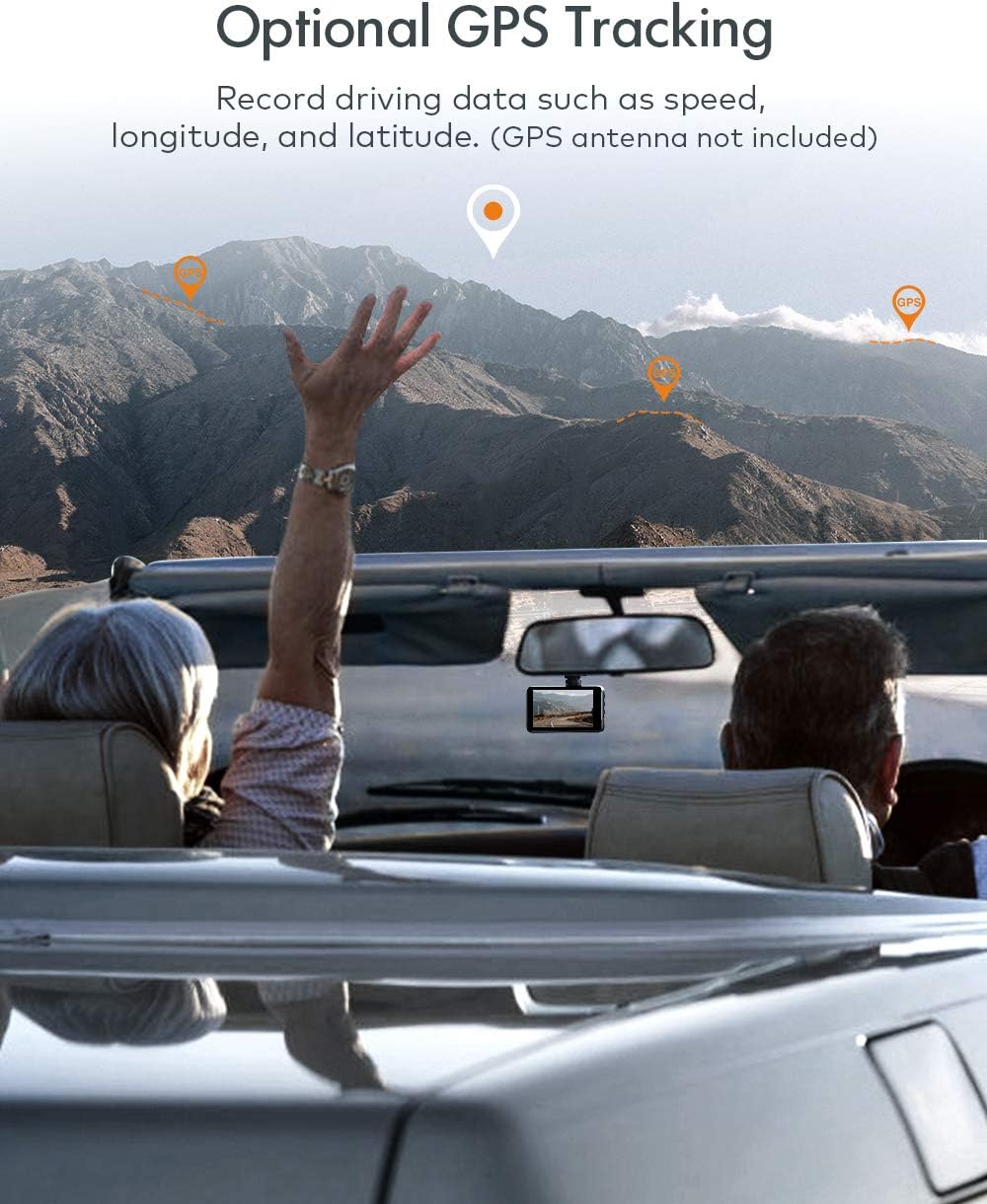 User-Friendly Interface Design of the dash cam, showing a hand holding the camera with its screen displaying playback controls