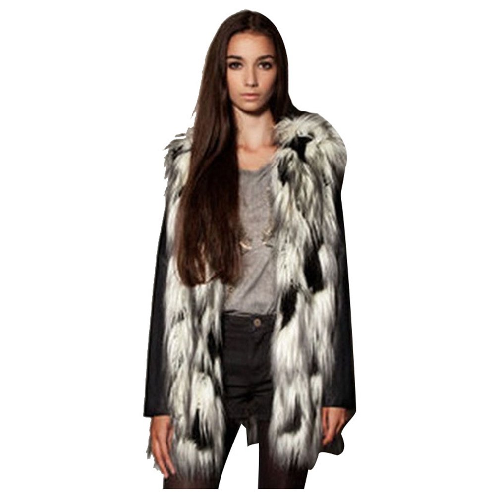Lvrao Women's Nero Bianco Faux Fur Sleeveless Vest Gilet Jacket Coat Warmer Outwear Waistcoat For (Black White, Cn L)