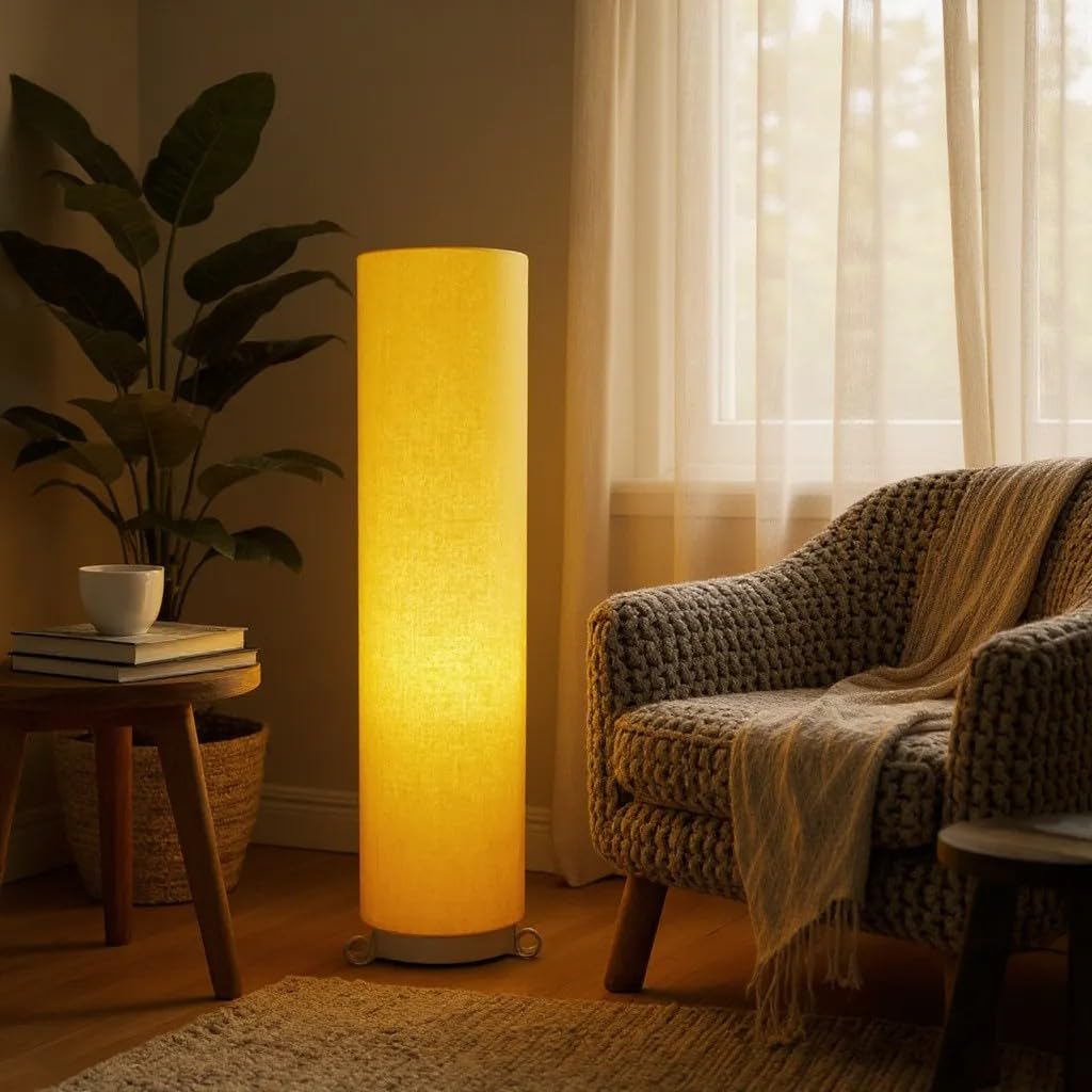 THE LIGHT SHADOW Cotton Fabric Floor Lamp, Yellow - Image 1
