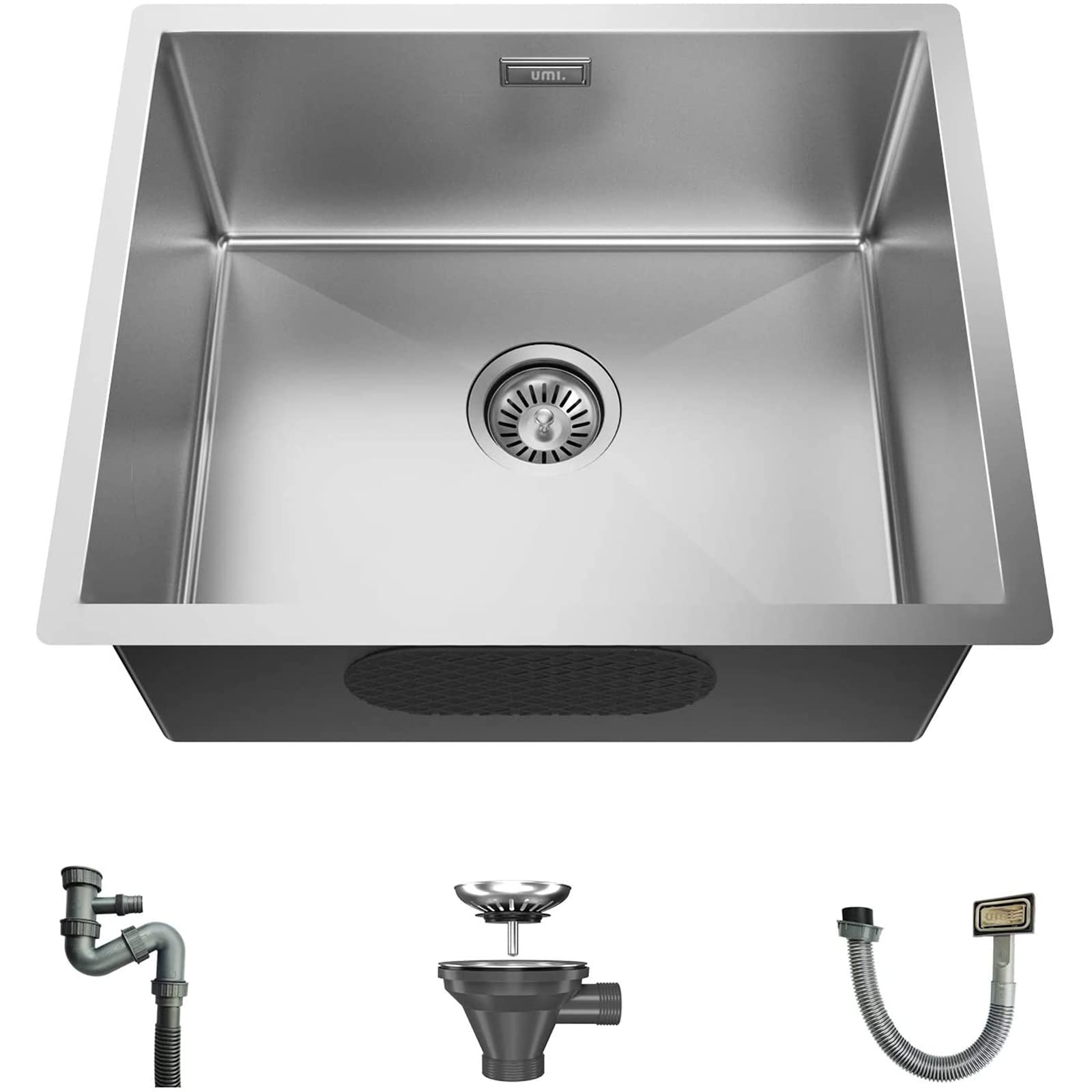 UMI 54CM*44CM Single Bowl Kitchen Sink 18 Gauge Undermount Stainless Steel Kitchen Sink, Bar or Prep Kitchen Sink (Vertical Angle)