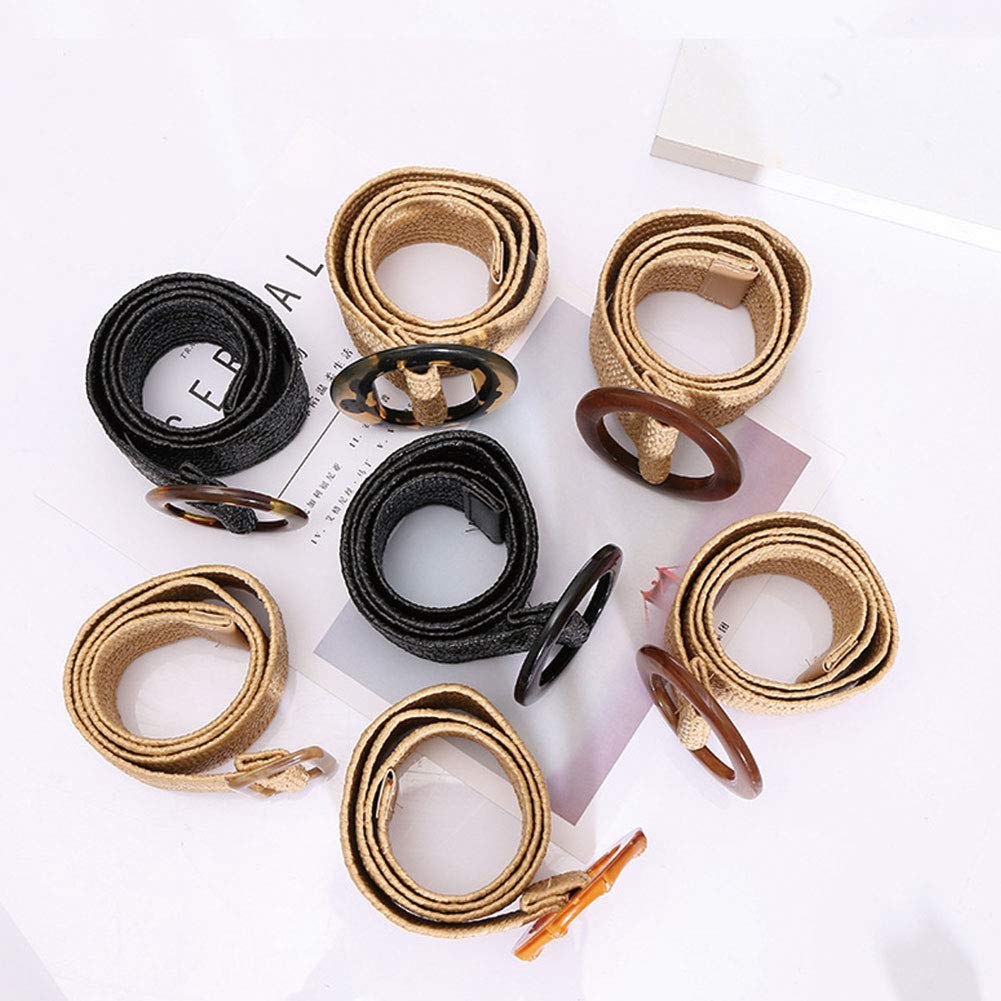 Aisoway Braided Belt Smooth Buckle Straw Loop End Round Casual Woven Stretch Braided Belt For Women