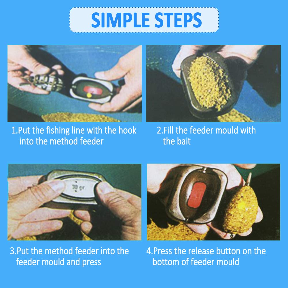 10pcs Accesorios de Cebadores de Pesca Carpa Alimentador de Metodo de Pesca con Molde de Liberación Rápida Juego de 15/20/25/30/35/40/50/60 g