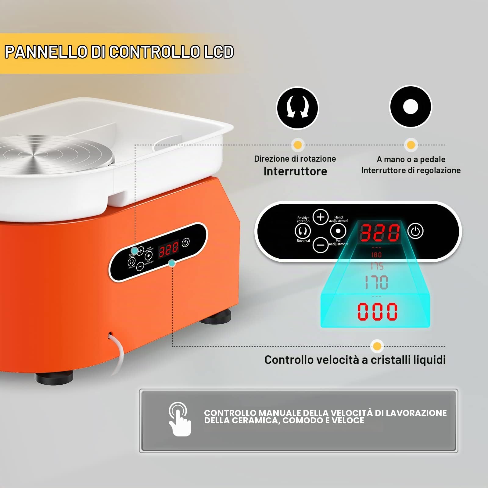 Macchina per Ceramica elettrica con Display LCD 25CM 350W Lavori Artigianali in Ceramica Doppio Controllo