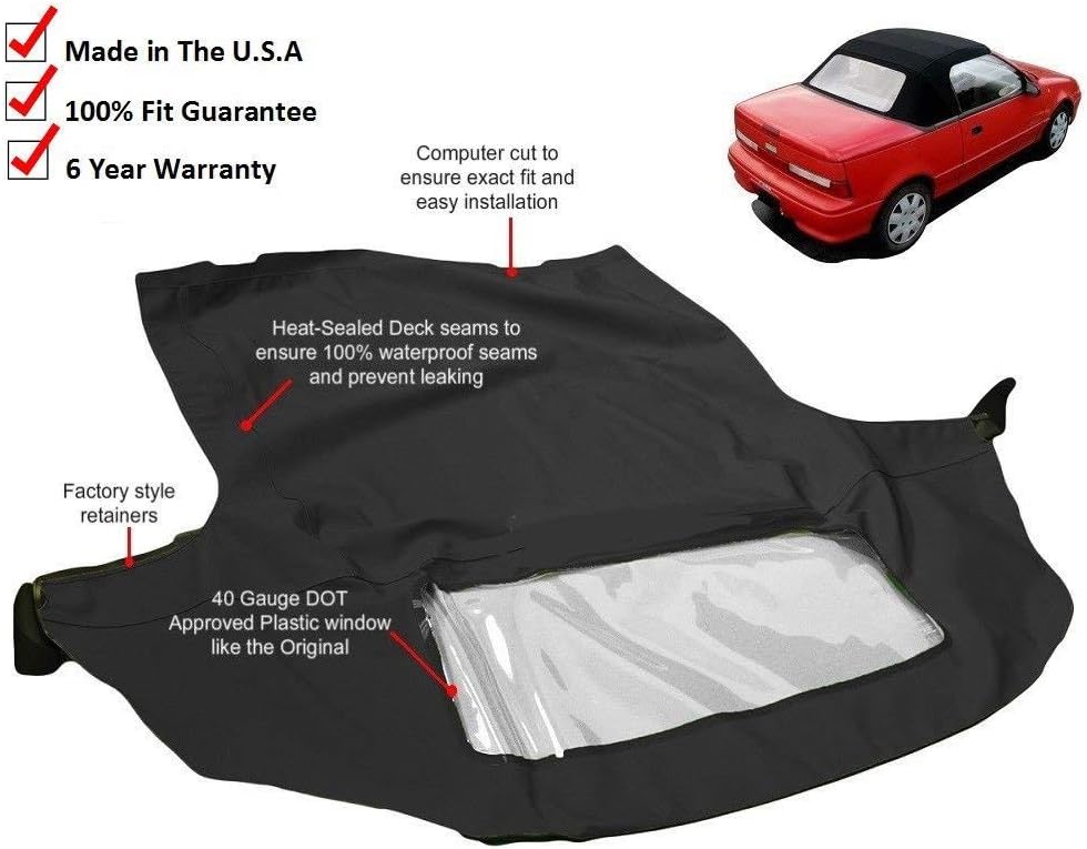 Compatible Convertible Top & Window Film for Geo Metro Convertible, Pontiac Firefly, Suzuki Swift, Cultus 1990-1993 - Black Pinpoint Vinyl