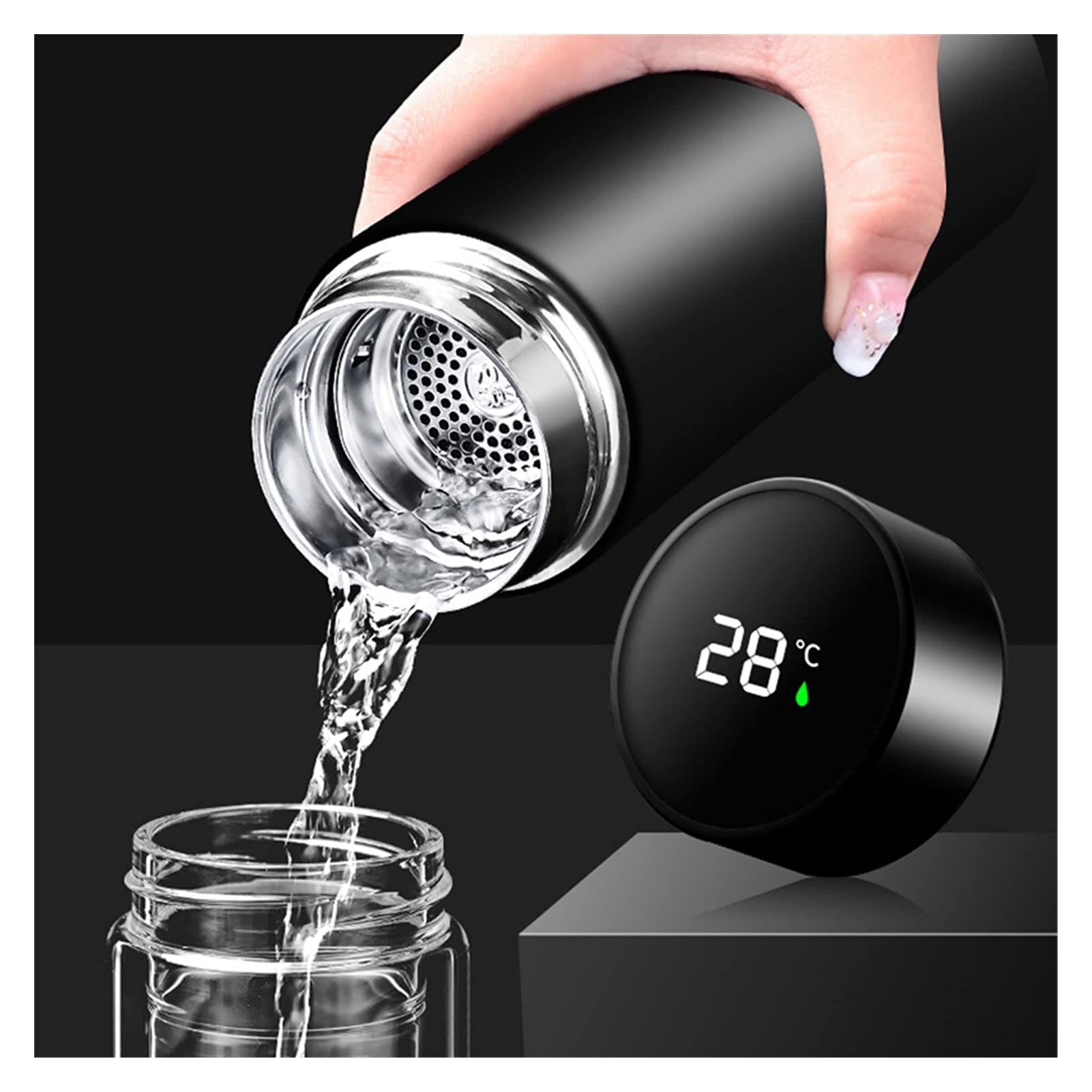 Taza térmica de Acero Inoxidable de 500 ml con Pantalla Inteligente de Temperatura, Botella térmica al vacío para el hogar, la Oficina, Viajes, té, Agua y café.