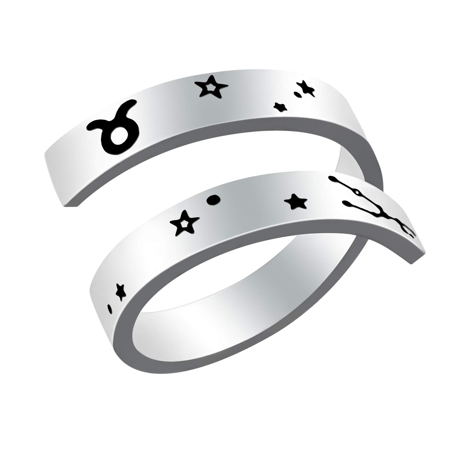 ZeponnyEngraved Zodiac Ring, Surgical 316L Stainless Steel Statement Open Finger Rings, Horoscope Astrology Thumb Band Jewelry Gift for Women Men, US Size 8-9