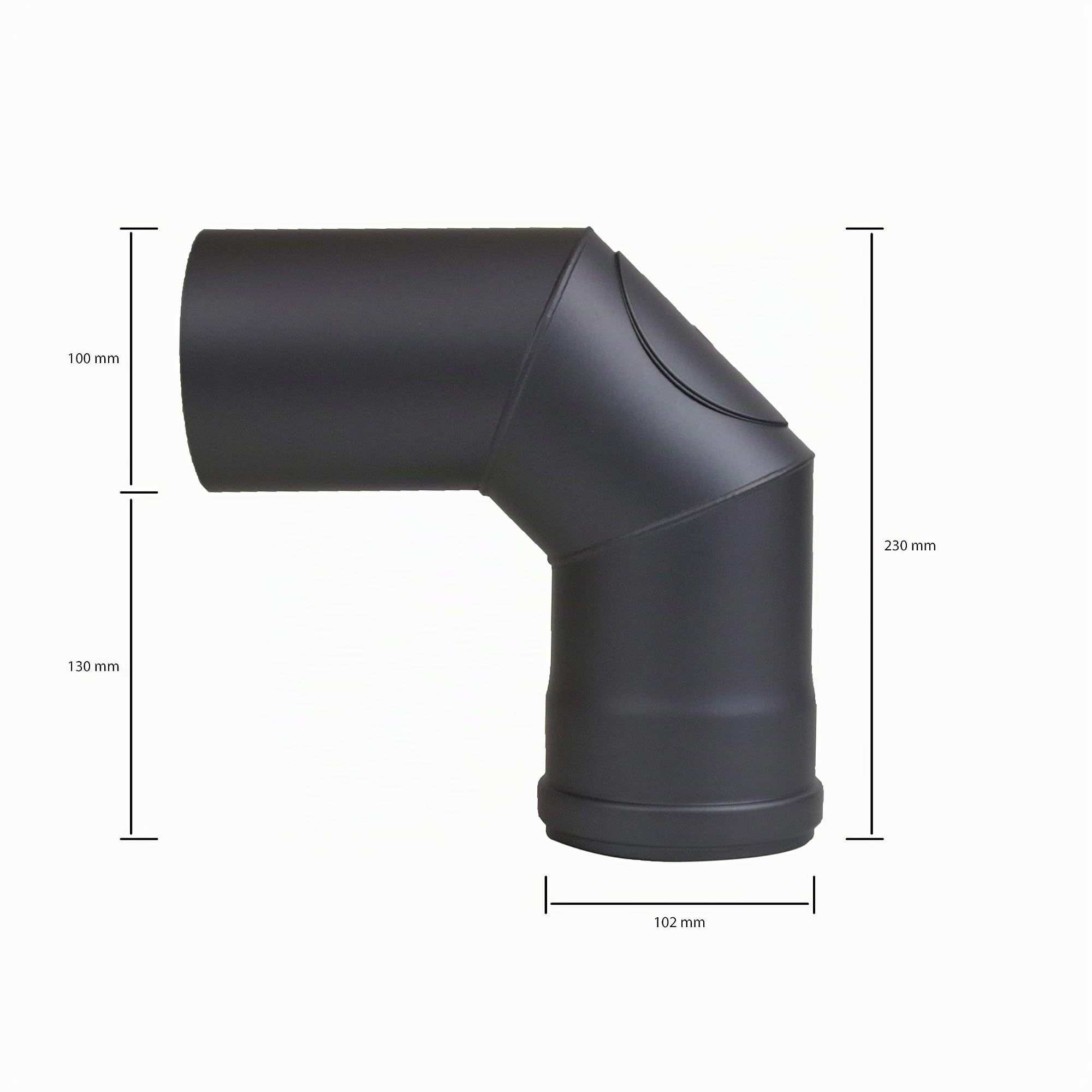 LANZZAS Pelletrohr Bogen 90° 2x abgewinkelt - Durchmesser 100 mm - Farbe: schwarz - mit Reinigungsöffnung