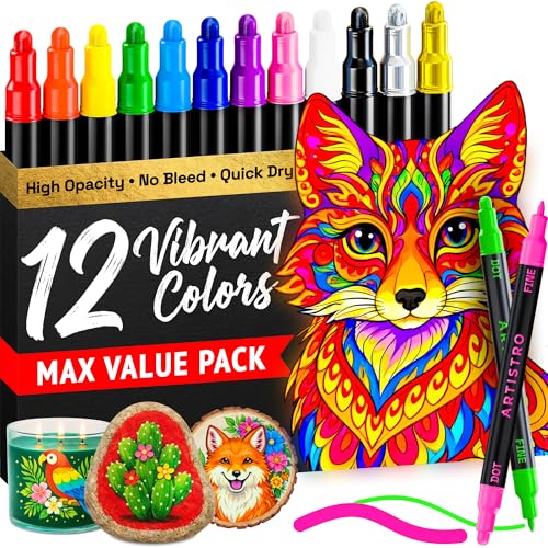 ARTISTRO 12 Acrylic Paint Markers - Dual-Tip