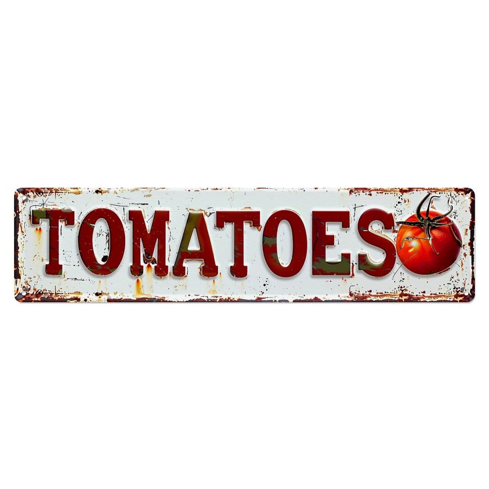 Jdyansheng Vintage Tomatoes Sign With Rustic Texture Tin Sign Metal Poster Metal Signs For Home Man Cave Bar Cafe Kitchen Laundry Room Wall Decorations 4X16 Inches