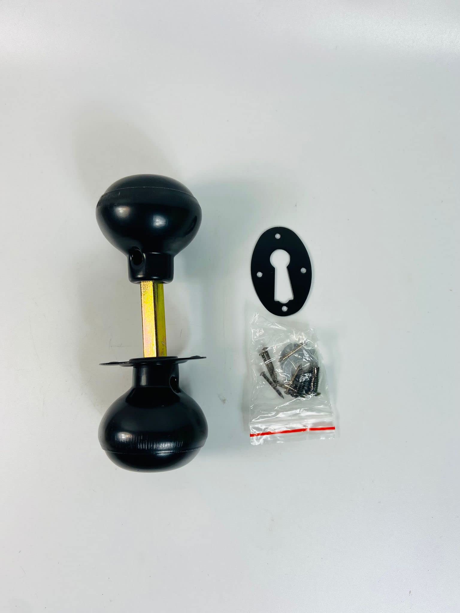 EuroArt Rim Mortice Door Knob Adjustable Rim Knob and Gate Handle in Black Finish 125x45x45mm with Adjustable Length 125–160mm Fixings Included