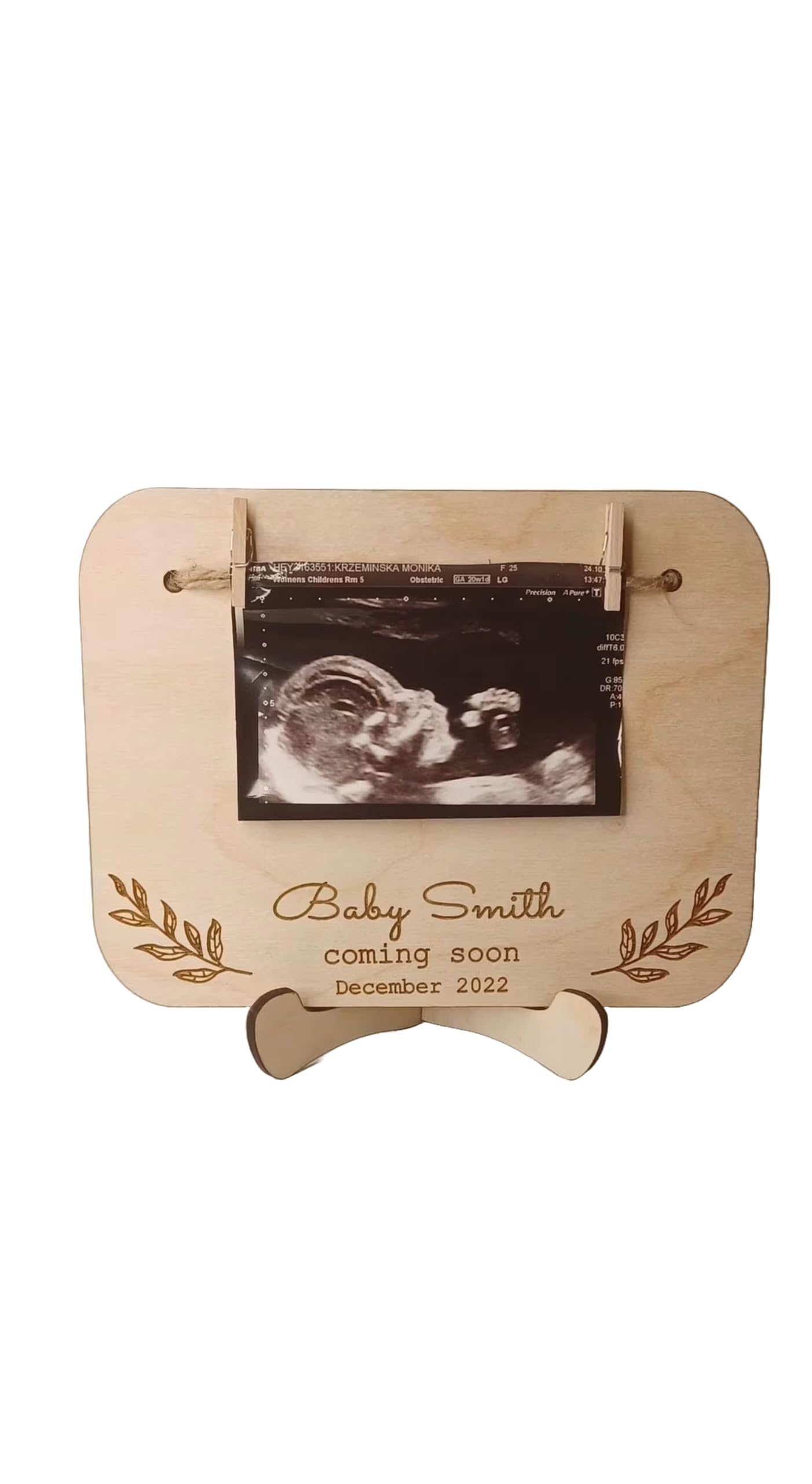 Generic Personalised Baby Pregnancy Announcement Sign | Wooden Birch 3mm Plaque | Due Date | Baby Photo Scan | Pregnancy Gift