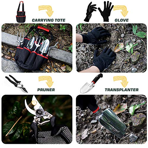 OARA 21PCS Garden Tools Set Heavy Duty Aluminum Hand Tool with Garden Gloves and Garden Storage Tote Bag Outdoor Garden Tool Work Kit Includes Garden Shovel and Trowel Gardening Gifts for Men Women