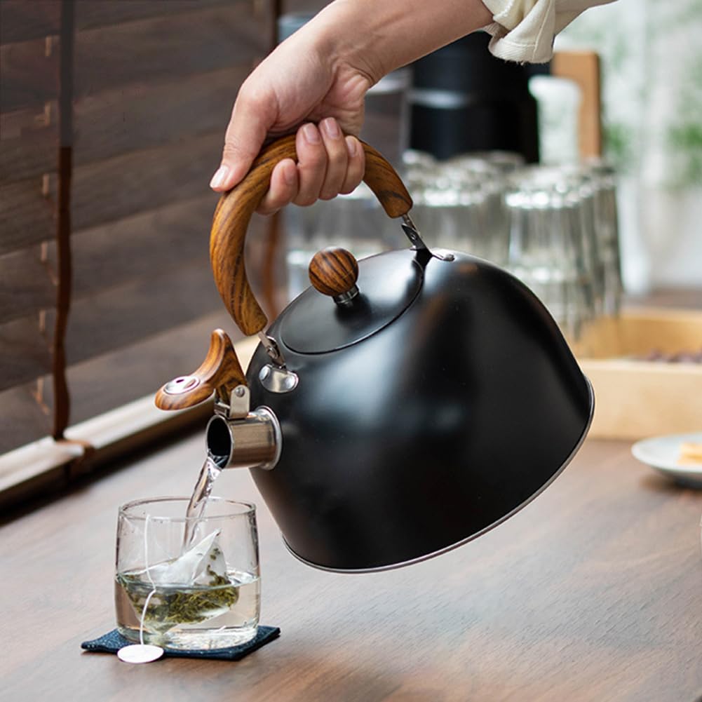 Bollitore Fischio 3L In Acciaio Inox, Caldaia Acqua Per Induzione Gas Elettrico, Manico Freddo Antiscottatura, Design Martellato - 2