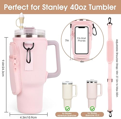 Miniatura 2 de Bolsa para botella de agua Stanley de 40 onzas, soporte para botella de agua con bolsillo para teléfono Stanley con correa ajustable, cubierta de