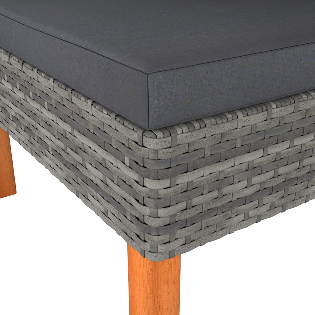 Gartenmöbel-Set, 3-teilig, Polyrattan, Grau | Pulverbeschichteter Stahl, Eukalyptus-Beine, abnehmbare Kissen, Ecksofa 64,5 cm