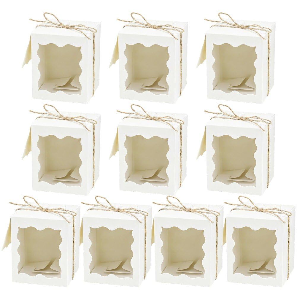 Danlai 10 Pcs Kraft Paper Candle Gift Box, Window Design Favor Container for Cookie Cake Packaging and Wedding Party Use