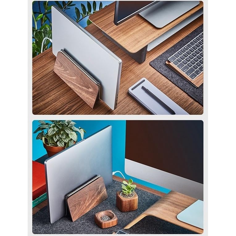 Supporto Verticale for Laptop da scrivania, Supporto Portatile in Legno di Noce for Laptop