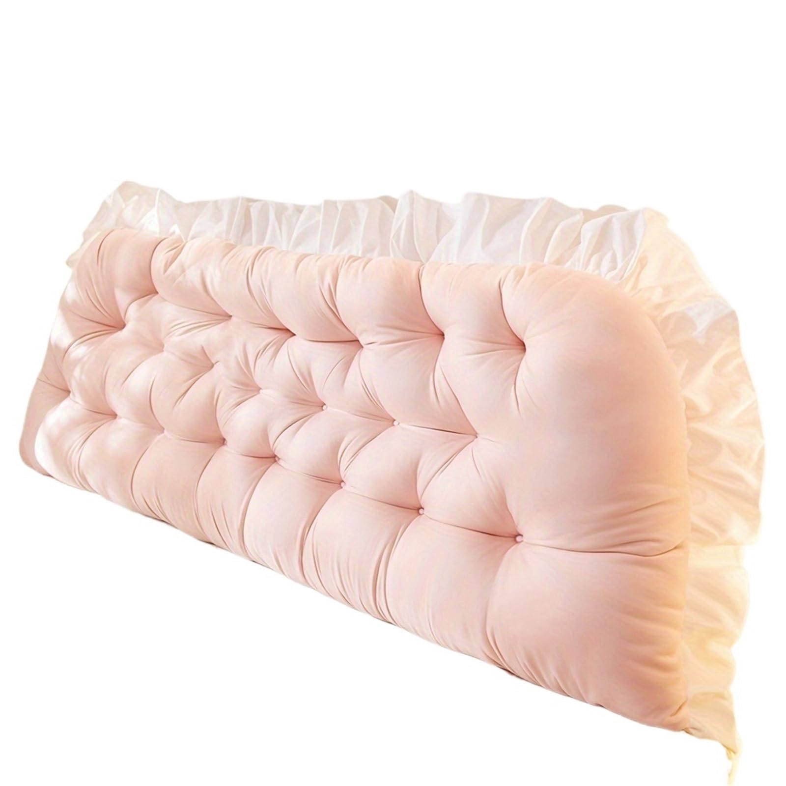 LPATEBCVU Ruffle Bed Backrest 1pc Headboard Pillow For Bed, Upholstered Large Bolster Positioning Support Reading Cushion(Pink)