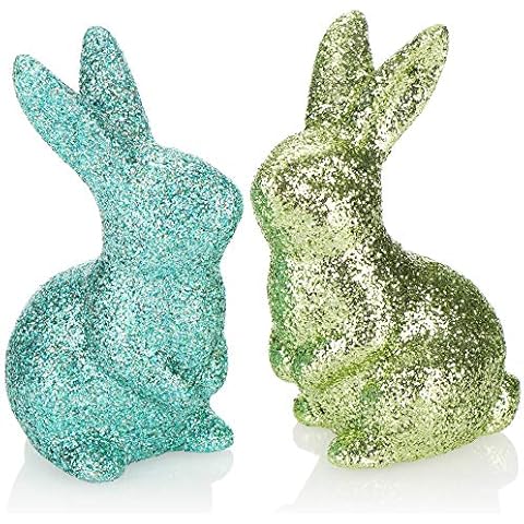 com-four® 2X Deko-Osterhase - metallische glitzernde Dekofigur in Hasenform Cover