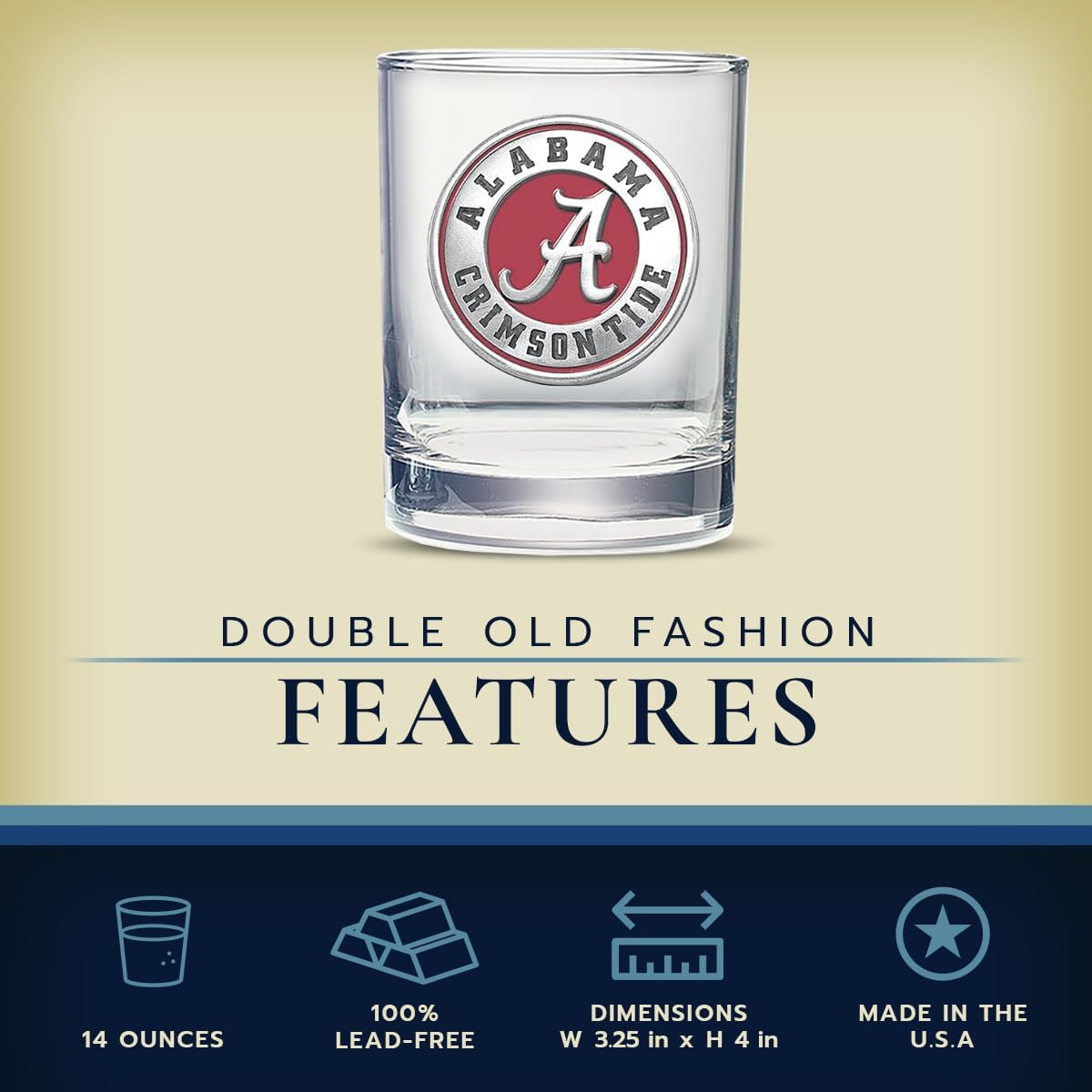 Heritage Pewter University of Alabama Clear 14 oz Glass