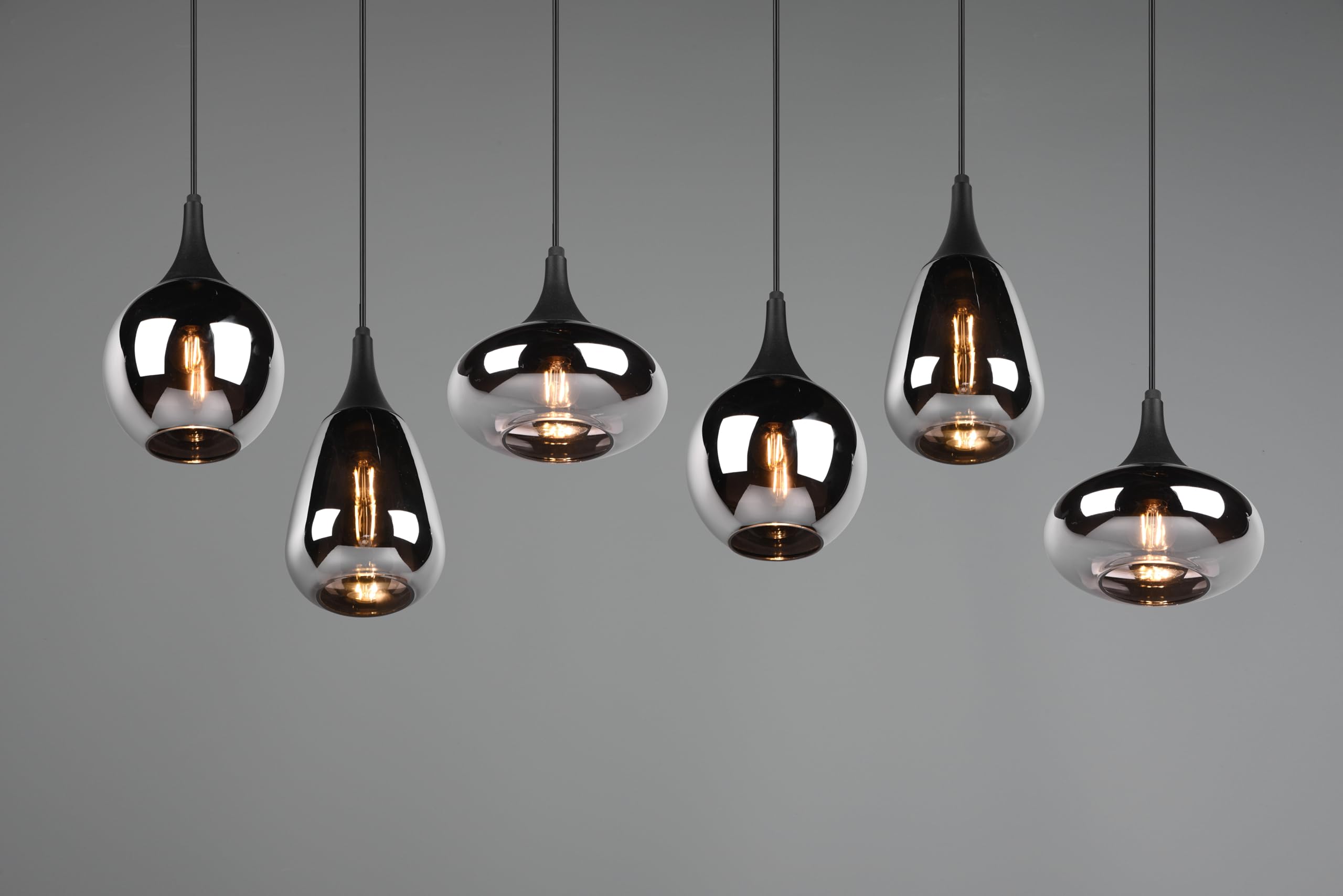 Trio Leuchten Pendelleuchte Lumina 317000632, Metall Schwarz matt, Glas chrom bedampft, exkl. 6x E14, Smoke