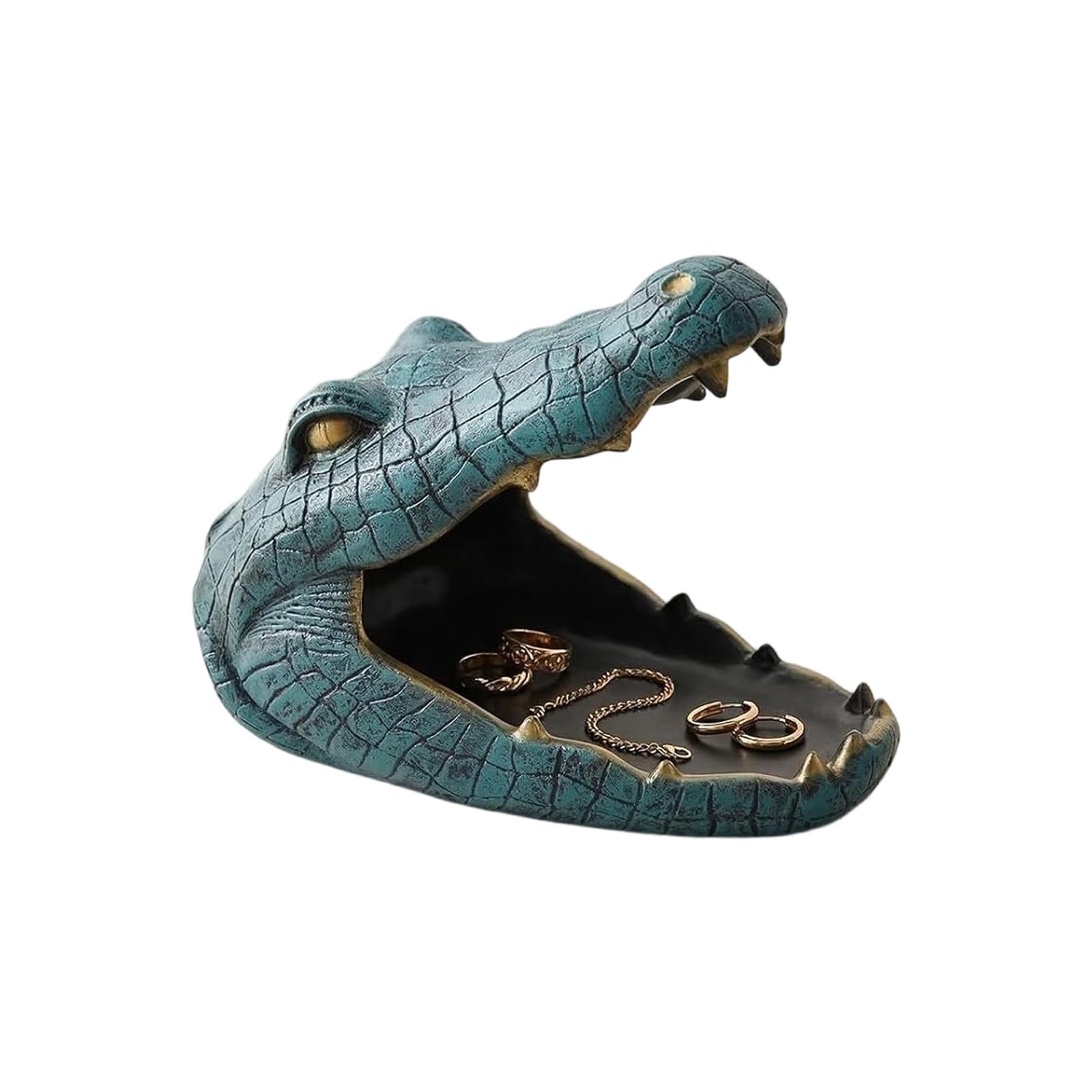 Coolhood Green Crocodilian Figurine Candy Dishes & Bowl Alligators Statue, Large Mouth Sculpture Weird Animal Candy Bowl Jewelry Storage Box Home Decors Animal