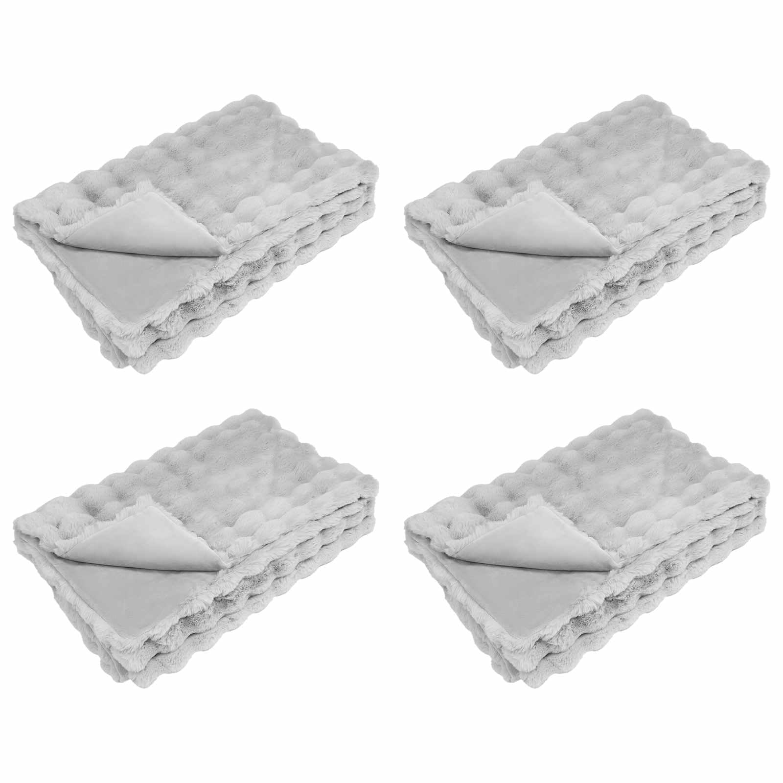 QZZCED Anti-Slip Faux Rabbit Fur Blanket Olite 4 pcs Grey 150 x 220 cm Indoor Faux Rabbit Pelt Throw with Plush Bubble Texture
