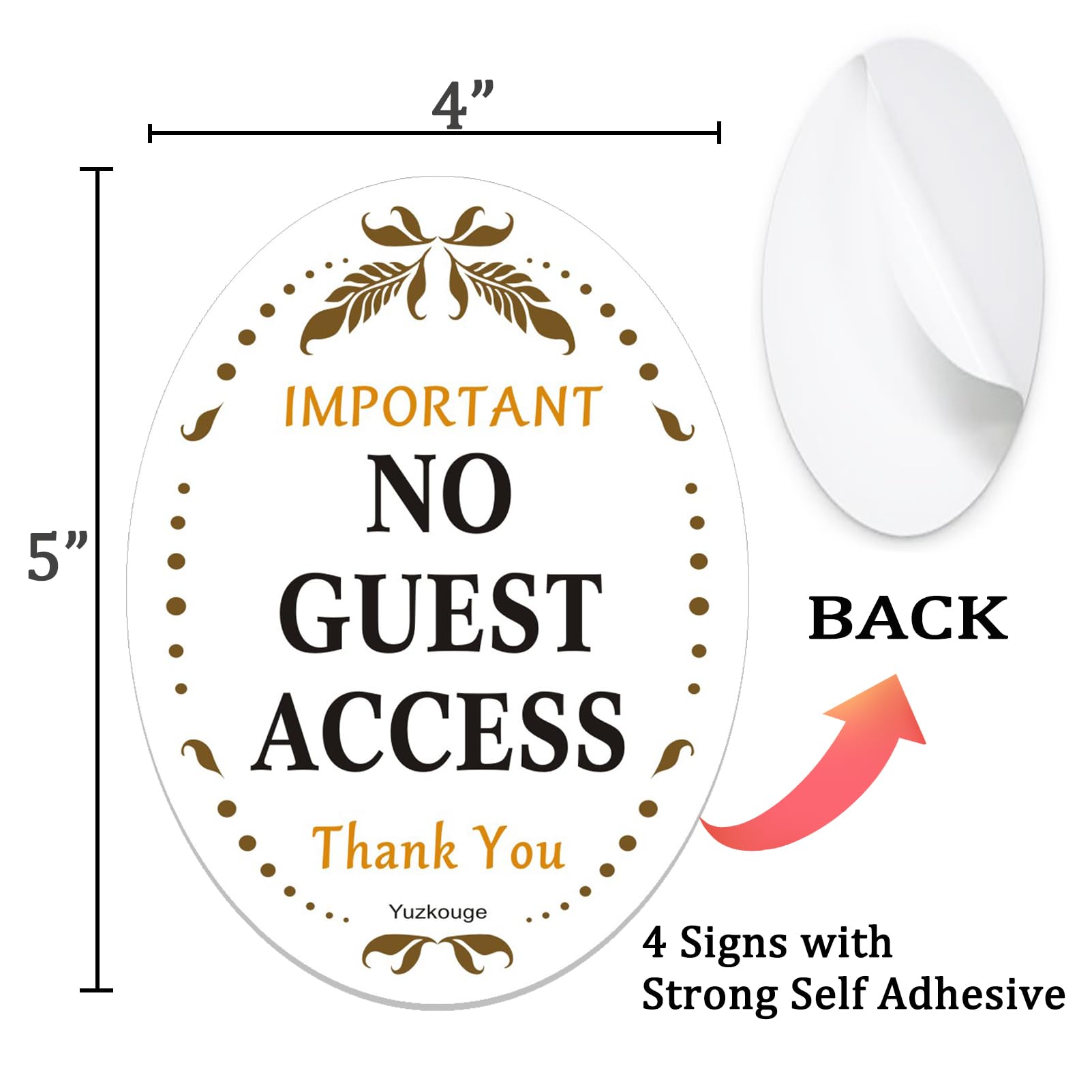 Lot de 4 panneaux d'avertissement « No Guest Access » - 12,7 x 10,2 cm - Autocollants en acrylique épais - Panneaux Airbnb pour hôte, essentiels Vrbo pour hôtes, panneaux Vrbo, faciles à installer