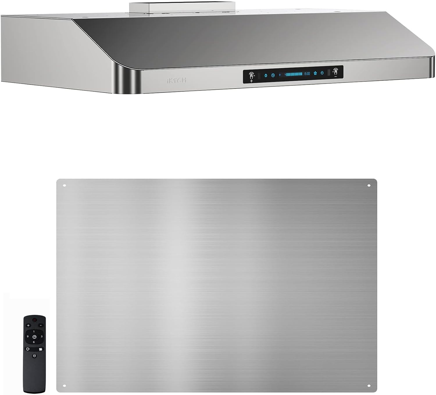 IKTCH 30 Inch Under Range Hood & Stainless Steel Backsplash, 900CFM, 4