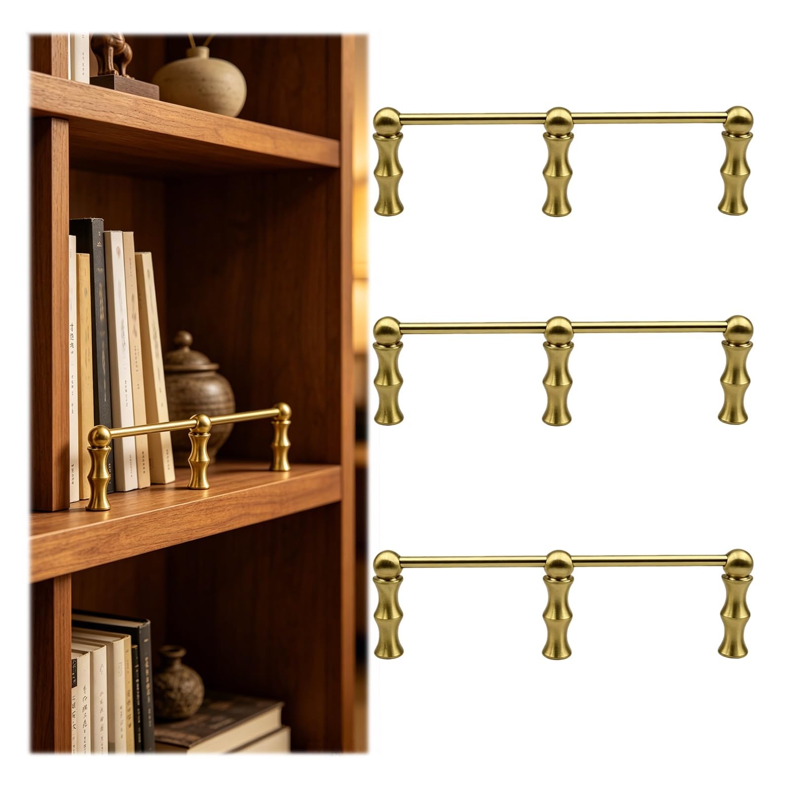 PYYDJQ 1 3 5 7 9 Pack Guard Fence for Hanging Shelving, Decorative Gallery Rail Bars to Prevent Items from Falling, Gold Brass Shelf Retaining Rod(5 Pcs,34in (86cm))