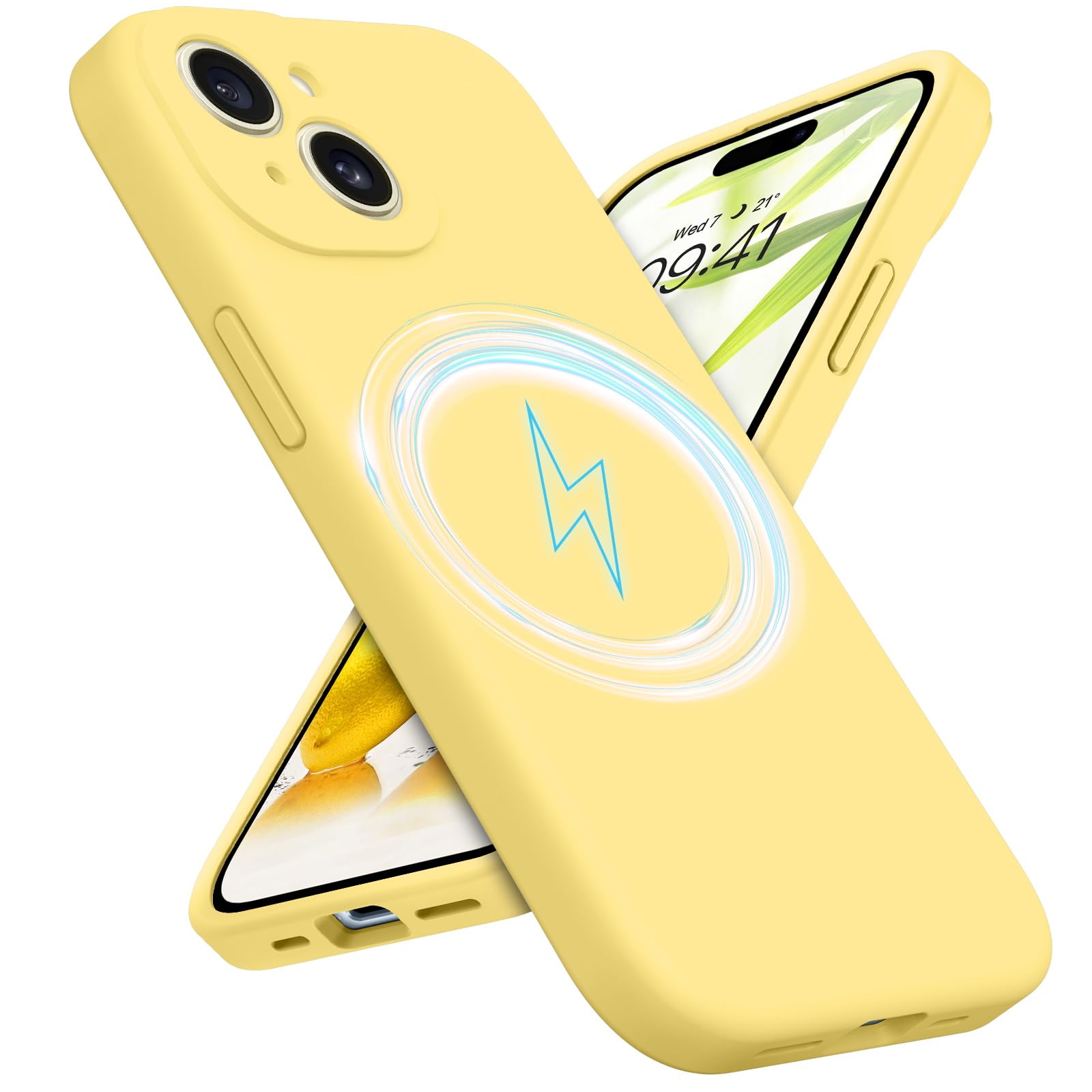 GUAGUA for iPhone 15 Plus Case 6.7 Inch Liquid Silicone Compatible with MagSafe Soft Rubber Slim Microfiber Lining Cushion Cover Shockproof Protective Anti Scratch Case for iPhone 15 Plus, Yellow