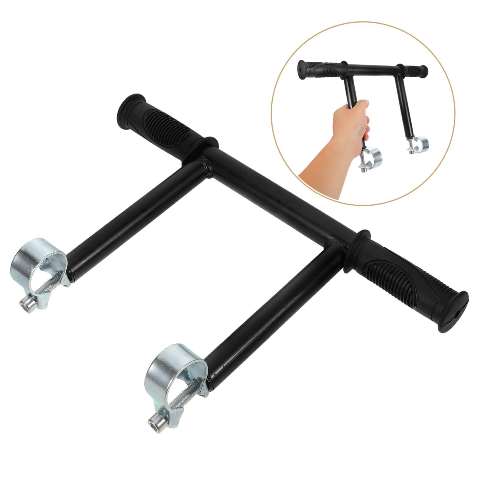 Maniglia di Estensione Passeggino Nero in Acciaio Inox e Plastico | Diametro Interno Clip 32mm, Distanza Viti 14mm, Presa Ergonomica, Uso Quotidiano e Gite in Famiglia