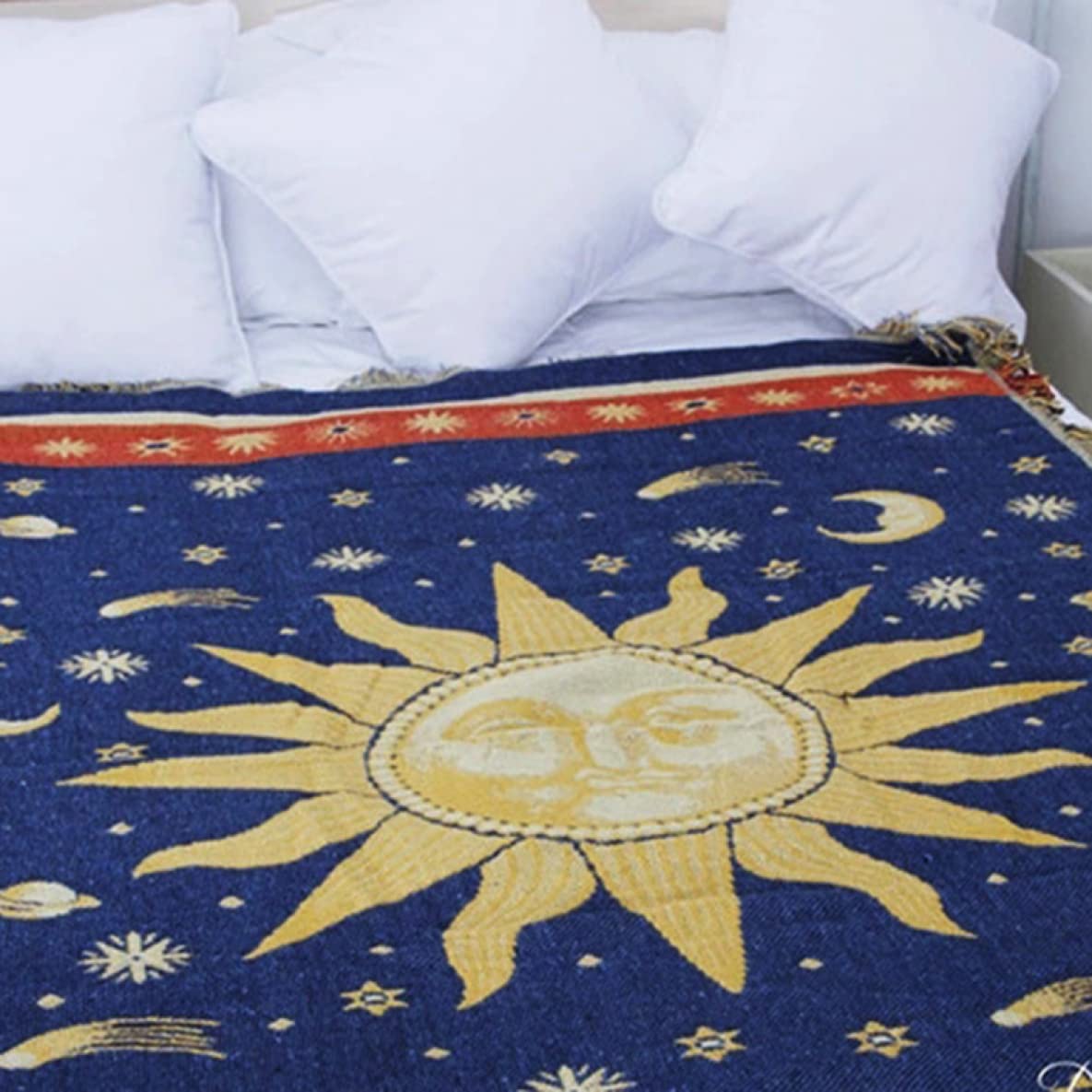 太陽 月 宇宙 マルチカバー ソファーカバー ヴィンテージラグ 186x109