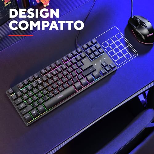 GX 833 Thado Tastiera Gaming TKL Italiano QWERTY, Design Compatto più Piccolo del 20%, Cavo USB 1,8 m, Anti-Ghosting, LED Keyboard USB a Membrana per PC Laptop, Nero - Tastiera gaming - Immagine 2