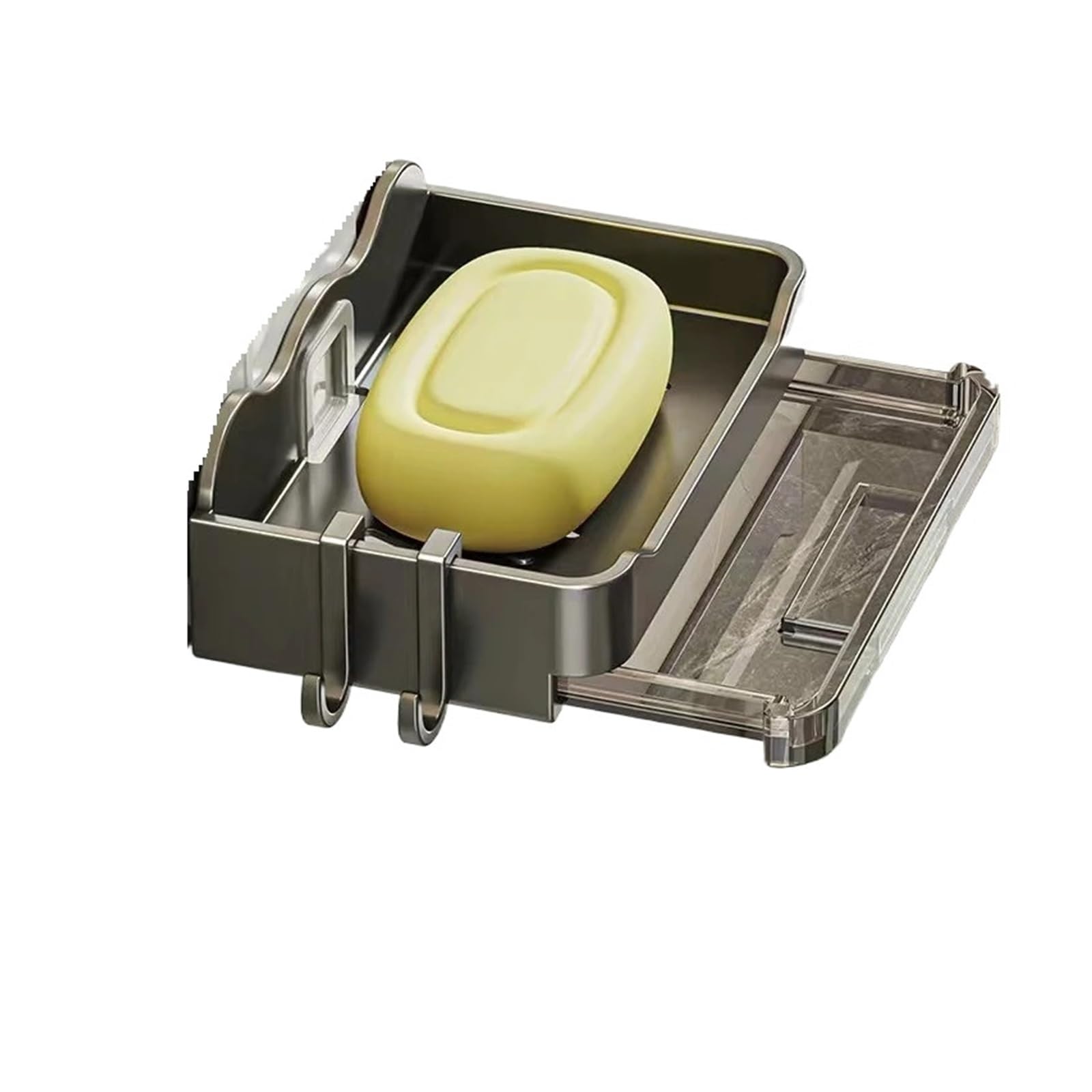 Bathroom Soap Holder Free-Punching Wall Mounted Sponge Organizer Double Drainage Dish Accessories(Grey-2)