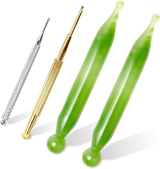 Audoloku 4PCS Massage Tools Acupuncture Pen Self Massage Gua Sha Pointing Pen with Silver Stainless Steel Ear Point Acupuncture Pen with Gold Double Headed Ear Massage Pen