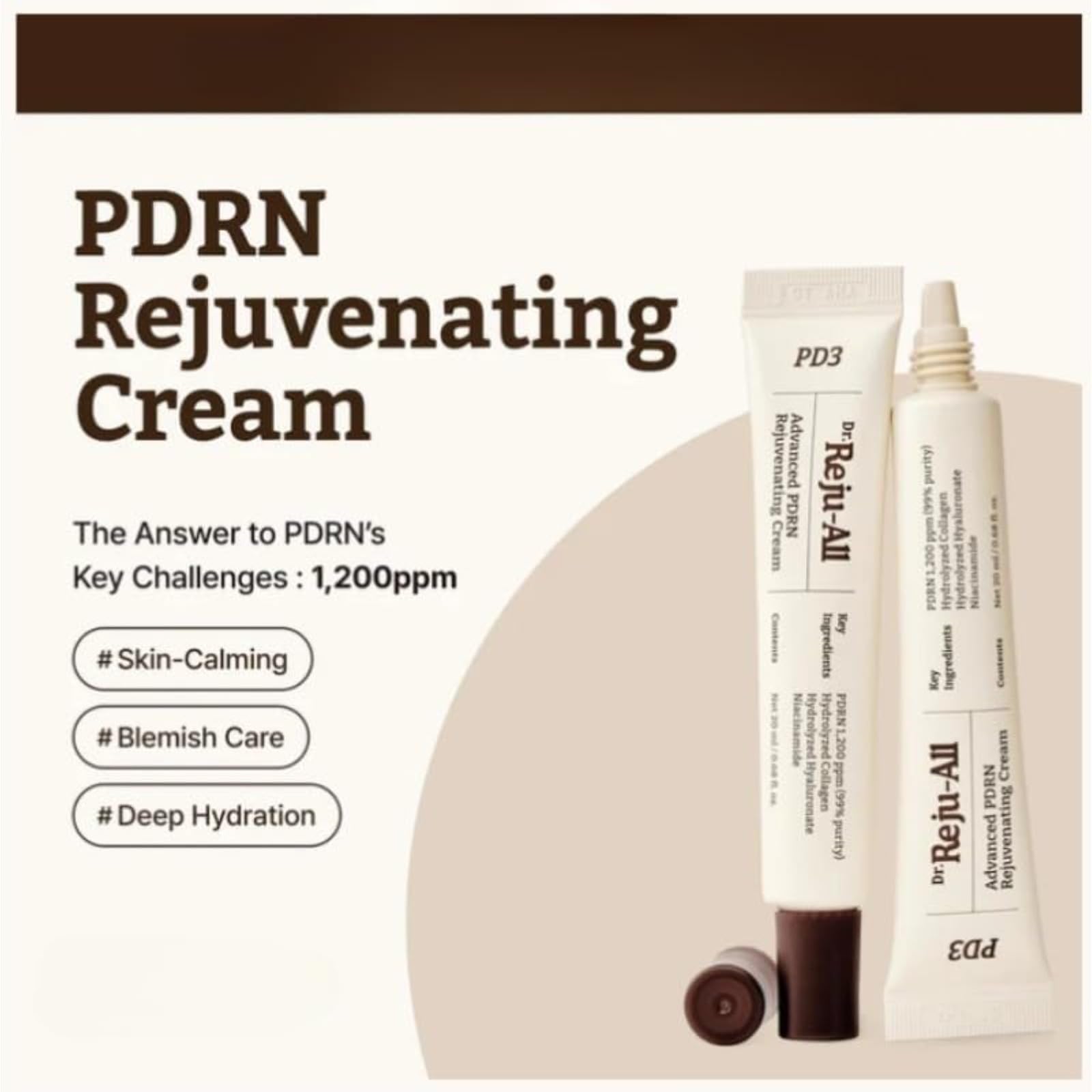Dr Reju-all Advanced Pdrn Rejuvenating Cream con PDRN, niacinamida, colágeno, hidrata, reafirma y protege la piel en gel ligero de uso diario (2 Artículo)