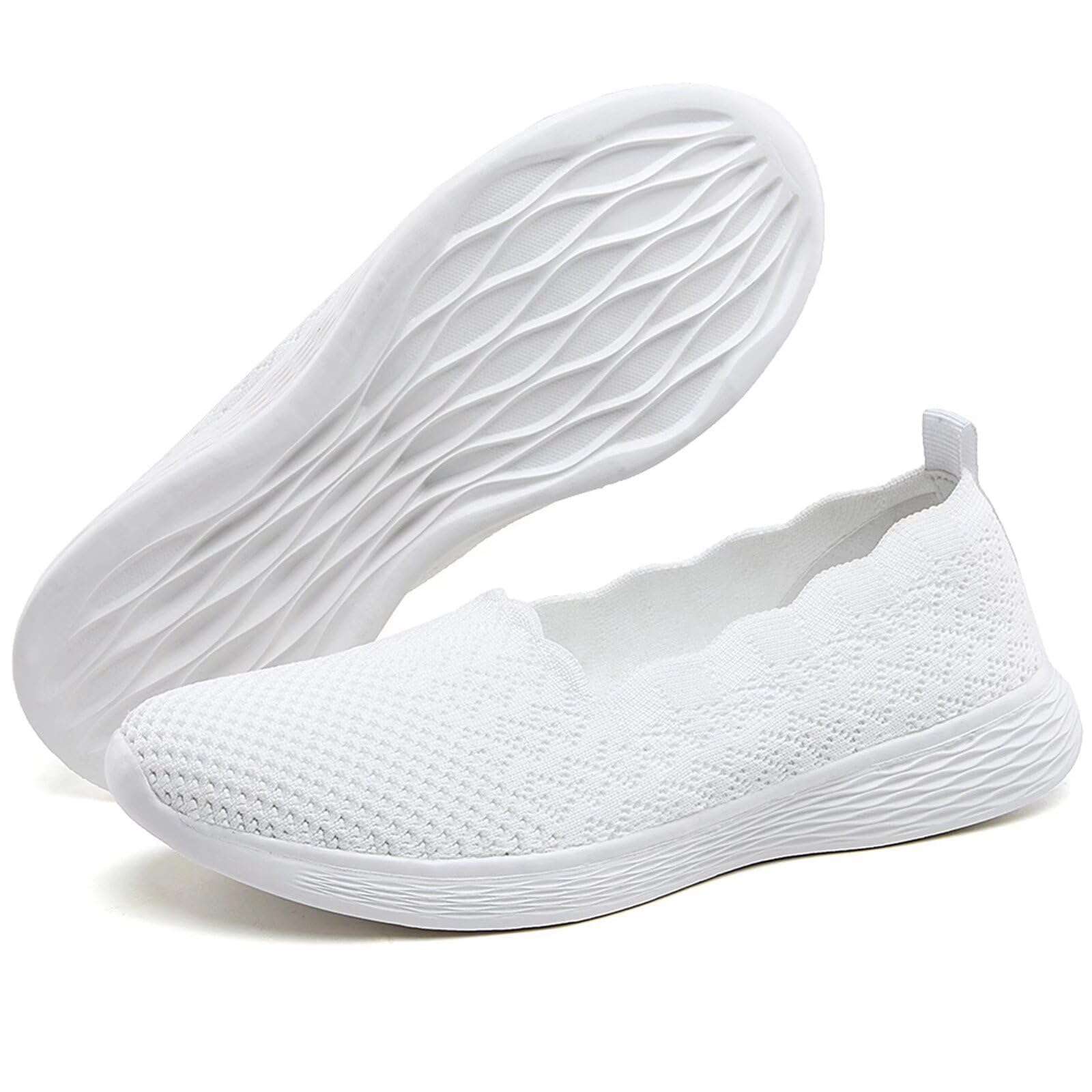poemlady Women's Slip on Loafer Shoes - Mesh Casual Ballet Flat Nurse Walking Sneakers Knit Round Toe Casual Memory Foam Shoes