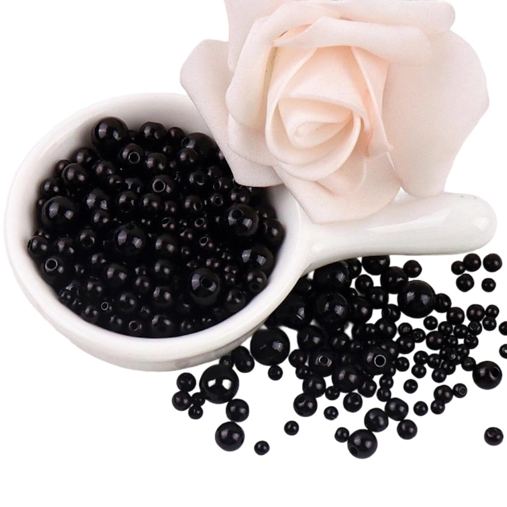 Gmbylby No. 18 Black T18 Imitation Pearls For Craft 150Pcs 3Mm-8Mm Sew On Resin Beads With Holes Jewelry Making Bracelets