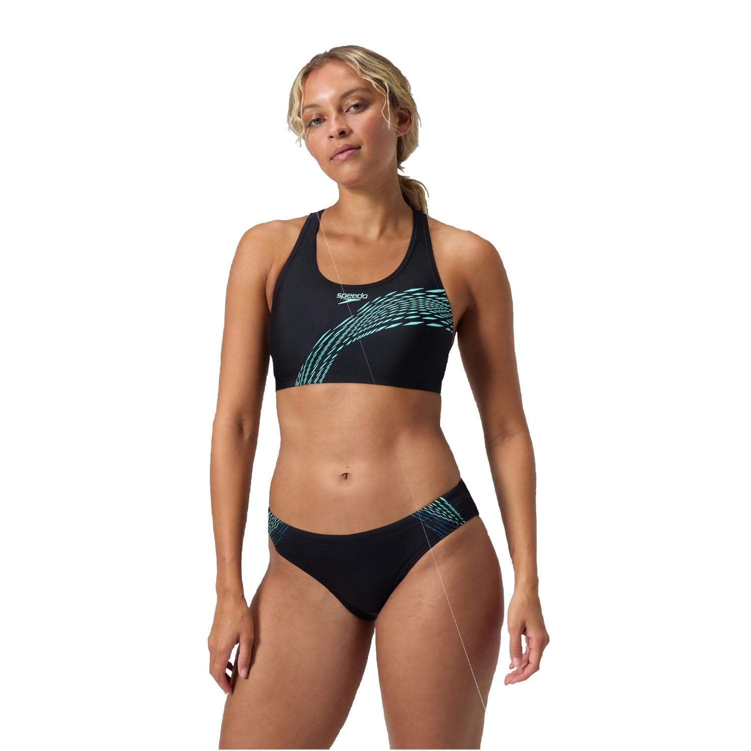 Speedo Placement Bikini Damen chlorbeständig, Farbe:Schwarz-Türkis, Größe:40