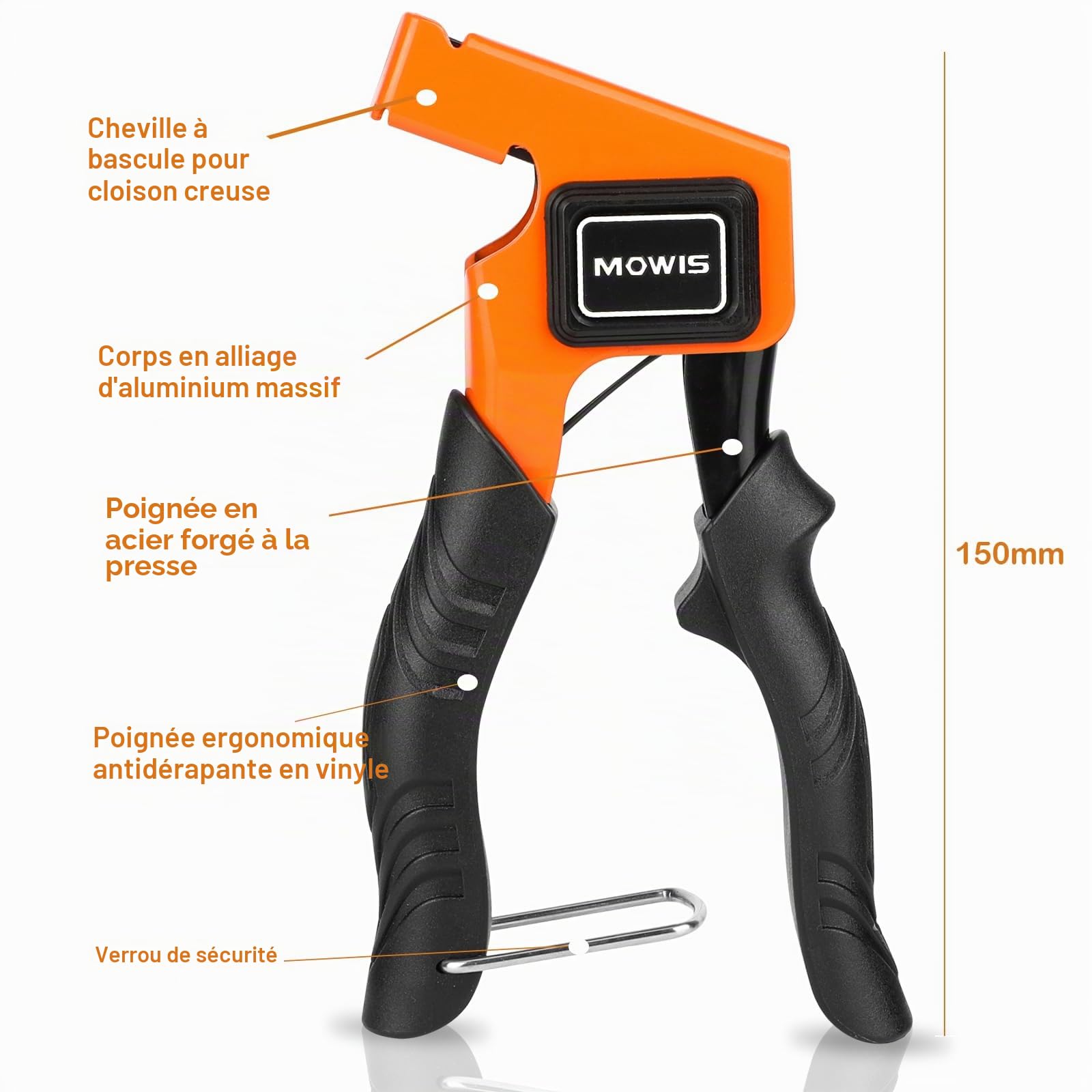 MOWIS Kit Cheville Molly Pince Métalliques à Expansion Trousse d'outils de réglage en métal d'ancrage mural creux avec 30 Cheville Molly, Pince Professionnel Convient à M3/M4/M5/M6/M8